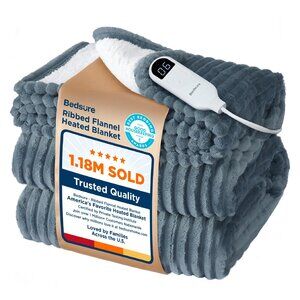 Bedsure GentleSoft Electric Blanket Full Size - Soft Ribbed Flannel Heated Blank